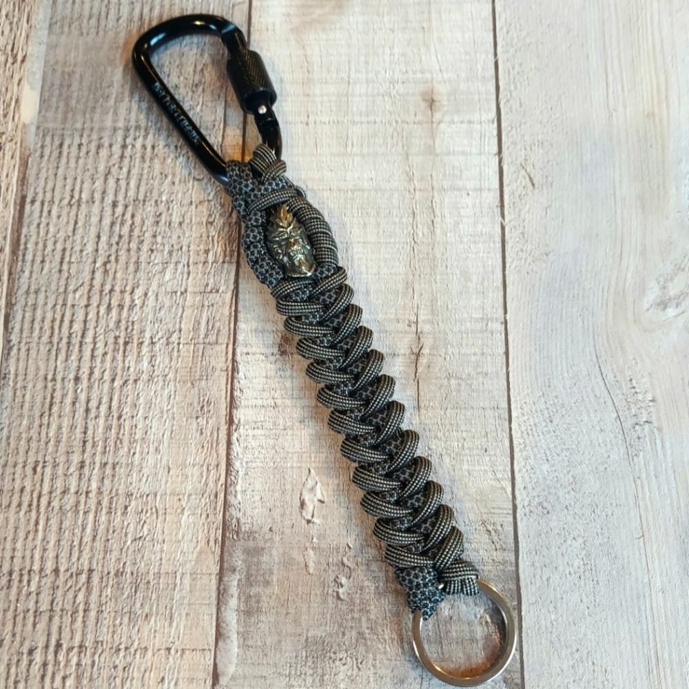 Handmade Monkey King Paracord Keyholder Carabiner Clip & Keyring Brown Black